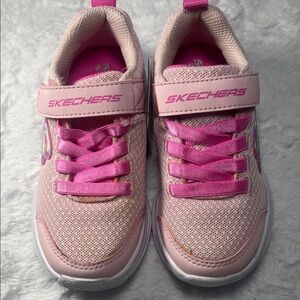 Skechers Girls Pink Mesh & Shimmer Hook-and-Loop Sneakers